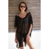 MİRAY- Kadın Püsküllü Tunik Pareo Plaj Elbisesi Siyah