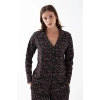MİRAY- Kadın Siyah Düğmeli Kalp Desenli Pamuklu Pijama Takımı