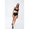 MİRAY- Kadın Siyah Pedli Kare Yaka Yüksek Bel Bikini Takımı