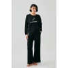 MİRAY- Kadın Siyah Yay Burcu Oversize 2 İplik Eşofman Ev Giyim Takımı