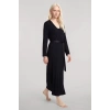 MİRAY- Kadın Siyah Yumuşak Dokulu Dökümlü Uzun Kimono Şık ve Rahat Ev Giyim