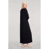 MİRAY- Kadın Siyah Yumuşak Dokulu Dökümlü Uzun Kimono Şık ve Rahat Ev Giyim
