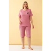 MİRAY- Kadın Somon “Live the Dream” Yazılı Büyük Beden Kapri Pijama Takımı