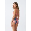 MİRAY- Kadın Somon Pedli Üst ve Tropik Desenli Yüksek Bel Bikini Takımı