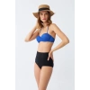 MİRAY- Kadın Straplez Mavi Yüksek Bel Bikini Takımı