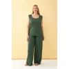 MİRAY- Kadın Yeşil Büyük Beden Penye Alt Üst Takım