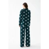 MİRAY- Kadın Zümrüt Yeşili Kalp Desenli Düğmeli Pamuklu Pijama Takımı