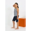 MİRAY- Kız Çocuk İp Askılı Şortlu Penye Lacivert Pijama Takım