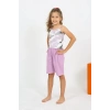 MİRAY- Kız Çocuk İp Askılı Şortlu Penye Lila Pijama Takım