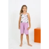 MİRAY- Kız Çocuk İp Askılı Şortlu Penye Lila Pijama Takım