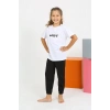 MİRAY- Kız Çocuk Kısa Kol Beyaz Penye Pijama Takım