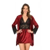 MODLİVE Bordo Kadife Sabahlık & Gecelik Takım 2 Li - 1445