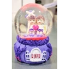 Mor Love Sevgililer Temalı Led Işıklı Kar Küresi 9 cm – Romantik & Anlamlı Sevgili Hediyesi
