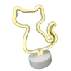Neon Işıklı Kedi Lamba Pil+Usb Pembe Işık