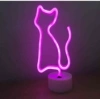 Neon Işıklı Kedi Lamba Pil ve Usb Pembe Işık MZ6200-260
