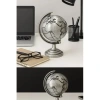 Ofis ve Ev Dekoru için Metal Dünya Küresi Gri – Masaüstü Süs, 13x9 cm