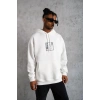 Ön Arka Baskılı Kapşonlu Sweat - Beyaz -