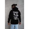 Oversize Kapüşonlu Sweat – Siyah Kol ve Etek Ribana Detaylı -