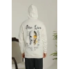 Oversize Kapüşonlu Sweatshirt – Beyaz “Other Lives” Ön ve Arka Baskılı Beyaz -