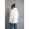 Oversize Kapüşonlu Sweatshirt – Beyaz Renk Üç İplik İçi Pamuklu Kanguru Cepli Baskılı Hoodie Rahat Kalıp Kışlık Günlük Kombinlere Uygun - Beyaz -