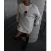 Oversize Üç İplik Bisiklet Yaka Baskılı SweatShirt - Beyaz -