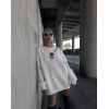Oversize Üç İplik Bisiklet Yaka Baskılı SweatShirt - Beyaz -