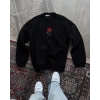 Oversize Üç İplik Bisiklet Yaka Baskılı SweatShirt - Siyah -
