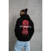 Oversize Üç İplik Kapüşonlu Sweatshirt – Siyah “Don’t Be Terrified” Ön, Sırt ve Kol Baskılı, Kanguru Cepli, Ribanalı Rahat Model- Siyah -