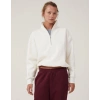 Oversize Yarım Farmuarlı Yakalı Basic SweatShirt - Beyaz -