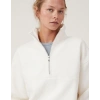 Oversize Yarım Farmuarlı Yakalı Basic SweatShirt - Beyaz -