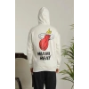 OversizeKapüşonlu Sweatshirt –Sırt ve Ön Baskılı Siyah Beyaz -