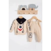 Oynar Gözlü Fularlı 3lü Erkek Bebek Takımı