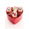 Özel Kalp Kutu İçinde 4 Adet Mini Noel Baba Kar Küresi 6,5 cm ve 50 gr Kuru Gül