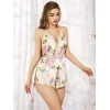 Özel Tasarım Çiçek Desenli İnce Askılı Dantel İşlemeli Sırt Dekolteli Saten Şortlu Babydoll