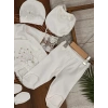 Pamuklu Nakışlı Dantelli Kiz Bebek 5li Hastane Çıkış Seti