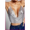 Parlak Gümüş Zırh Bustiyer,Kadın Seksi Zarif Crop