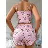 Pembe Fiyonklu Askılı Şortlu Kadın Pijama Takımı, Yumuşak Kumaş, Şık Detaylar,Yazlık Kadın Pijama