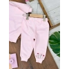 Pembe Kız Bebek Pamuklu Nakışlı Çiçek İşlemeli Lastikli Paça 2 İplik Takım