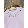 Pembe Kız Bebek Pamuklu Nakışlı Çiçek İşlemeli Lastikli Paça 2 İplik Takım