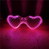 Pembe LED Işıklı Kalp Gözlük – 3 Modlu Parti - Glow Gözlüğü (4887)