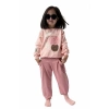 Pembe Renk %100 Pamuklu Gabardin Pantolon Likralı Cepli Kız Çocuk Takım