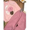 Pembe Renk %100 Pamuklu Gabardin Pantolon Likralı Cepli Kız Çocuk Takım
