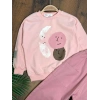 Pembe Renk %100 Pamuklu Gabardin Pantolon Likralı Cepli Kız Çocuk Takım