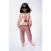 Pembe Renk %100 Pamuklu Gabardin Pantolon Likralı Cepli Kız Çocuk Takım