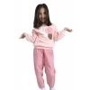 Pembe Renk %100 Pamuklu Gabardin Pantolon Likralı Cepli Kız Çocuk Takım