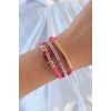 Pembe Renk Zirkon Taşlı Deri Çoklu Bileklik - TJ-BB6350