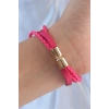 Pembe Renk Zirkon Taşlı Deri Çoklu Bileklik - TJ-BB6350