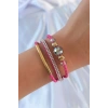 Pembe Renk Zirkon Taşlı Deri Çoklu Bileklik - TJ-BB6352