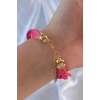 Pembe Renk Zirkon Taşlı Metal Aksesuarlı İpli Çoklu Bileklik - TJ-BB6357