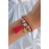 Pembe Renk Zirkon Taşlı Püskül Detay Deri Çoklu Bileklik - TJ-BB6343